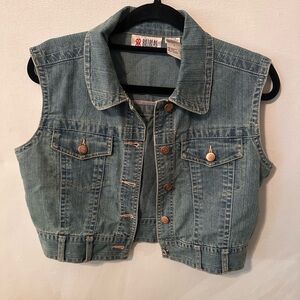 Denim Sleeveless Vest with Button Details